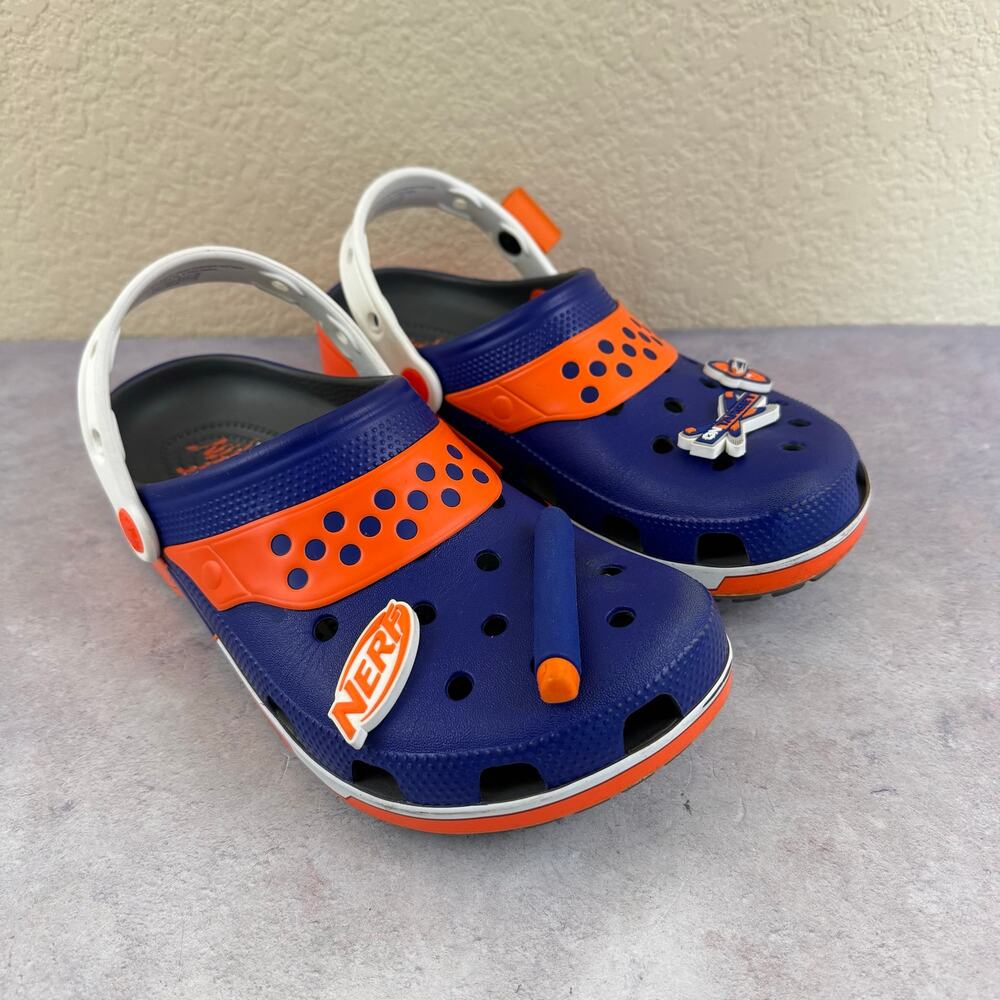 NERF x Crocs Classic Clog 'Blaster Dart' Men's 7 Women's 9 Blue & Orange Jibbitz